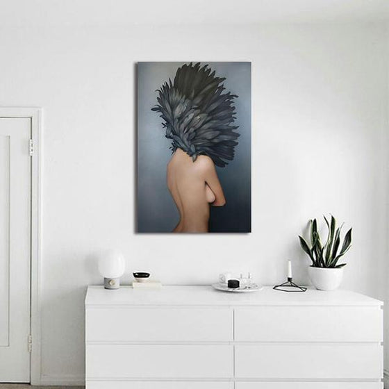 Gray Feathered Woman Wall Art Canvas