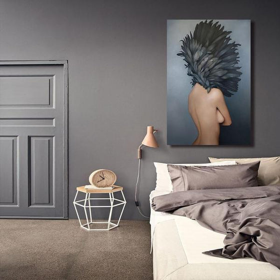 Gray Feathered Woman Wall Art Decor