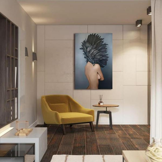 Gray Feathered Woman Wall Art Living Room