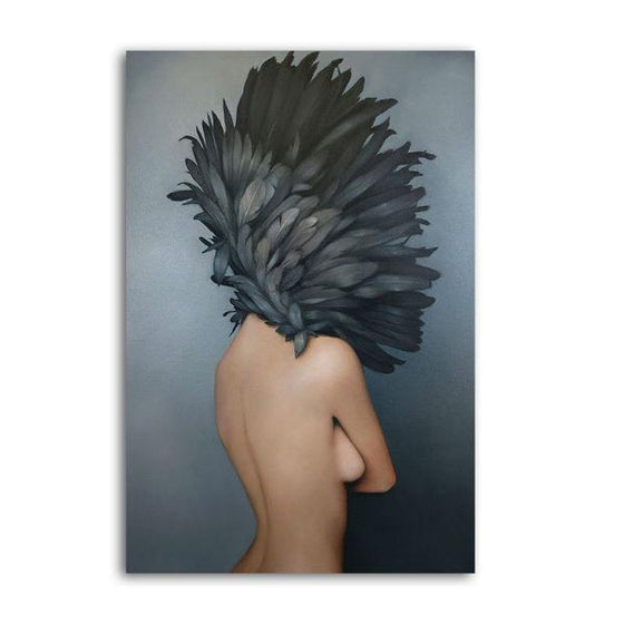 Gray Feathered Woman Wall Art