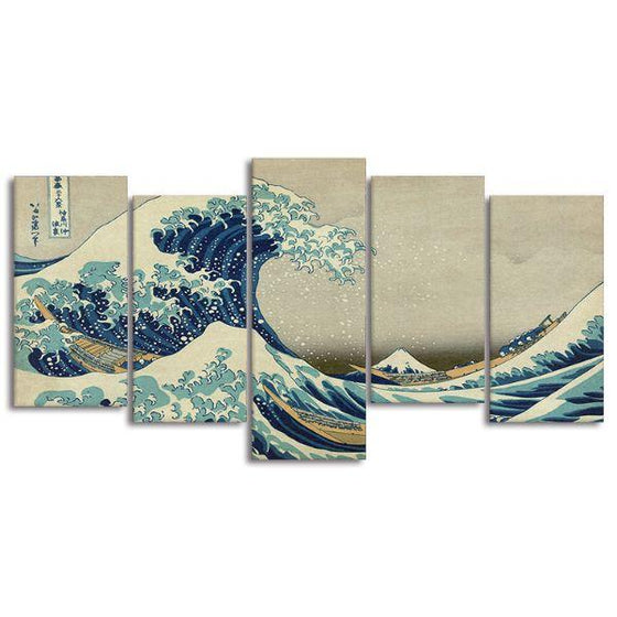 Great Wave At Kanagawa 5-Panel Canvas Wall Art