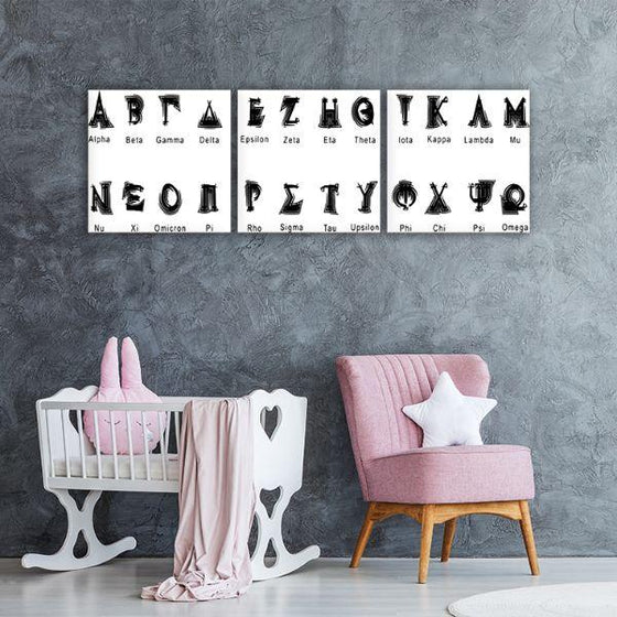Greek Alphabet 3 Panels Canvas Wall Art Nursery