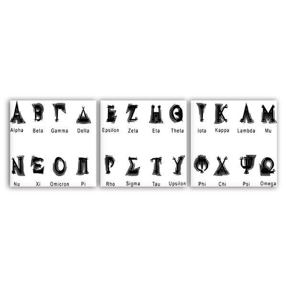 Greek Alphabet 3 Panels Canvas Wall Art