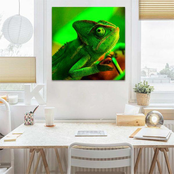 Green Chameleon Canvas Wall Art Office