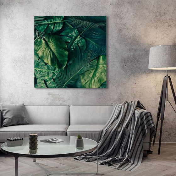 Green Leaf Pattern Canvas Wall Art Living Room