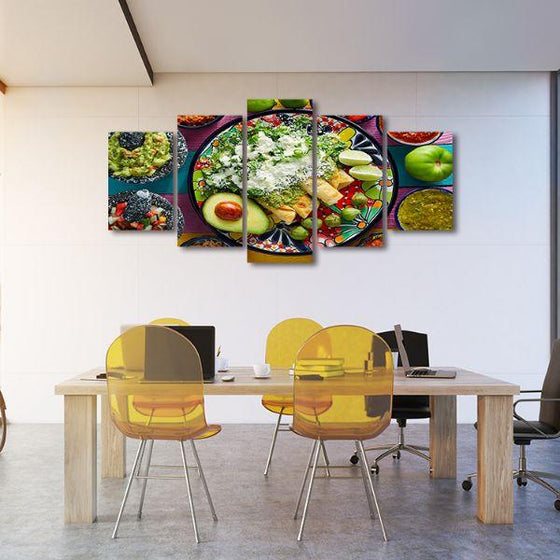 Green Mexican Enchiladas 5 Panels Canvas Wall Art Office