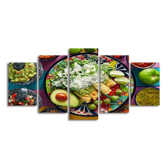 Green Mexican Enchiladas 5 Panels Canvas Wall Art