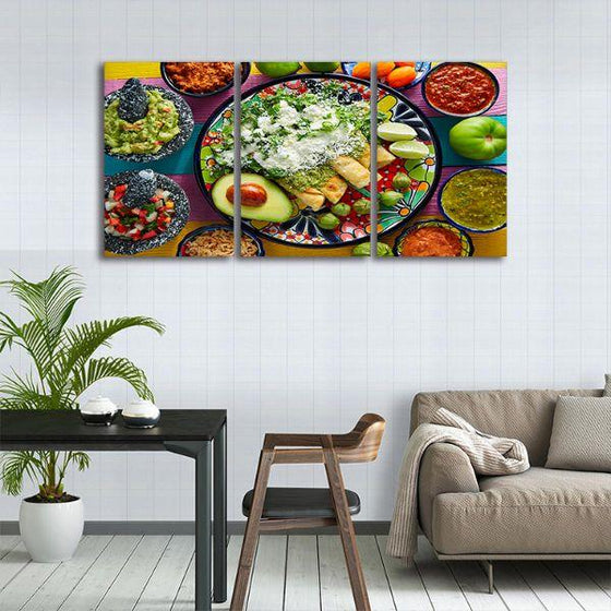 Green Mexican Enchiladas 3 Panels Canvas Wall Art Decor