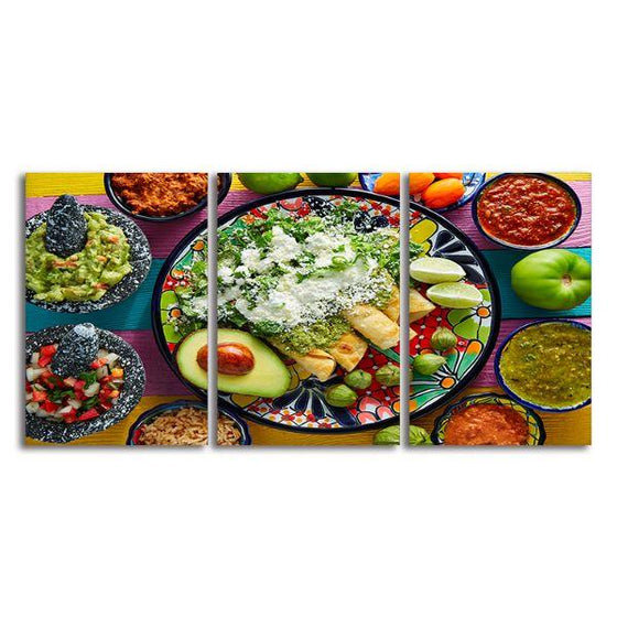 Green Mexican Enchiladas 3 Panels Canvas Wall Art