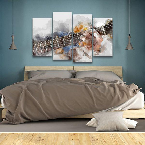 Guitarist Abstract 4 Panels Canvas Wall Art Bed Room