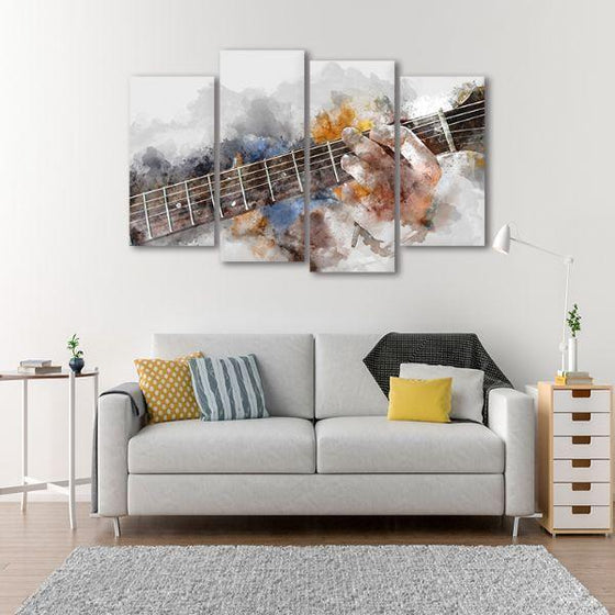 Guitarist Abstract 4 Panels Canvas Wall Art Living Room