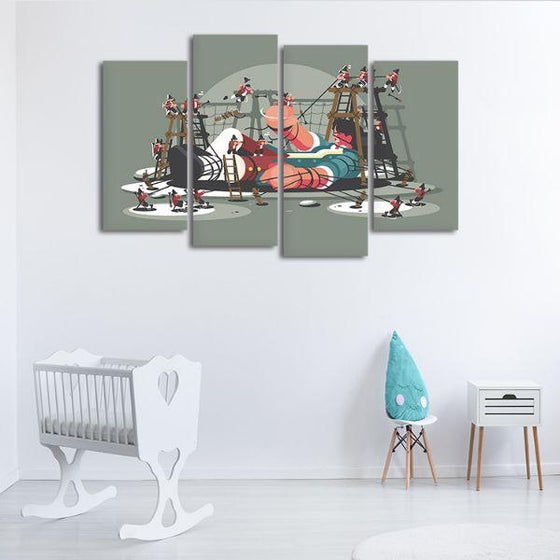 Gulliver Bound By Ropes 4 Panels Canvas Wall Art Nursery