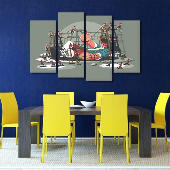 Gulliver Bound By Ropes 4 Panels Canvas Wall Art Office