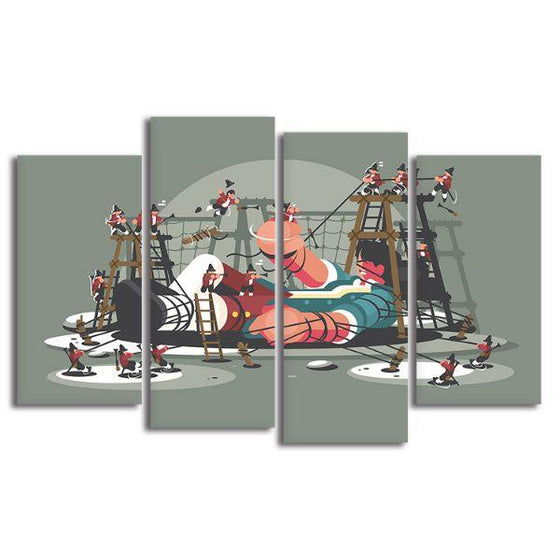 Gulliver Bound By Ropes 4 Panels Canvas Wall Art