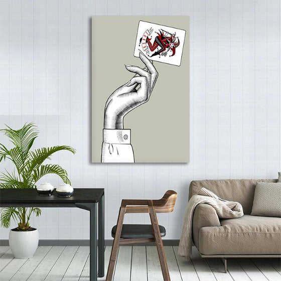 Hand Holding A Joker Card Canvas Wall Art Dining Room