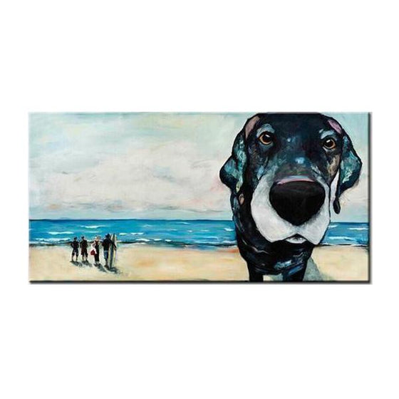 Hand Painted Beach Dog Close-Up Face Canvas Wall Art