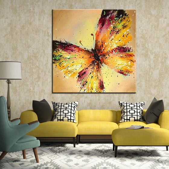 Hand Painted Yellow Butterfly Canvas Wall Art