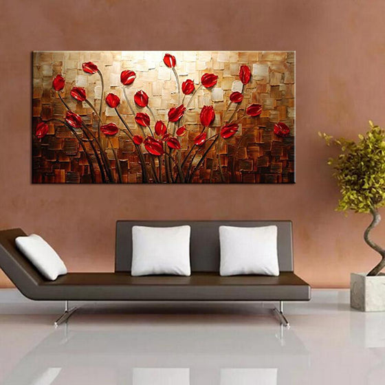 Hand Painted Red Roses Canvas Wall Art