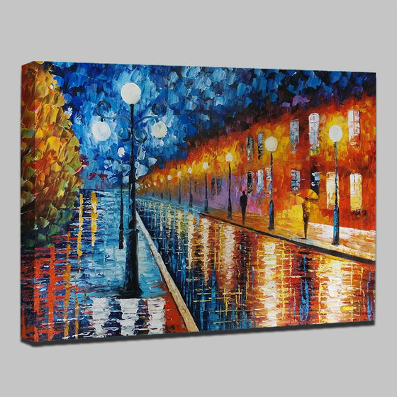Hand Painted Blue Lights by Leonid Afremov Replica Canvas Wall Art