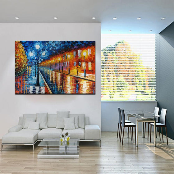 Hand Painted Blue Lights by Leonid Afremov Replica Canvas Wall Art