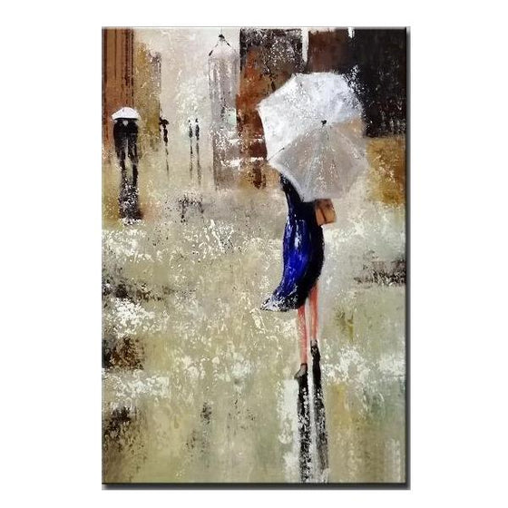 Hand Painted Walk in the Rain Canvas Art