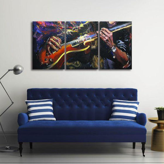 Hands Playing Guitar 3 Panels Canvas Wall Art Decor