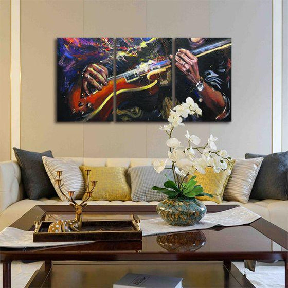 Hands Playing Guitar 3 Panels Canvas Wall Art Living Room