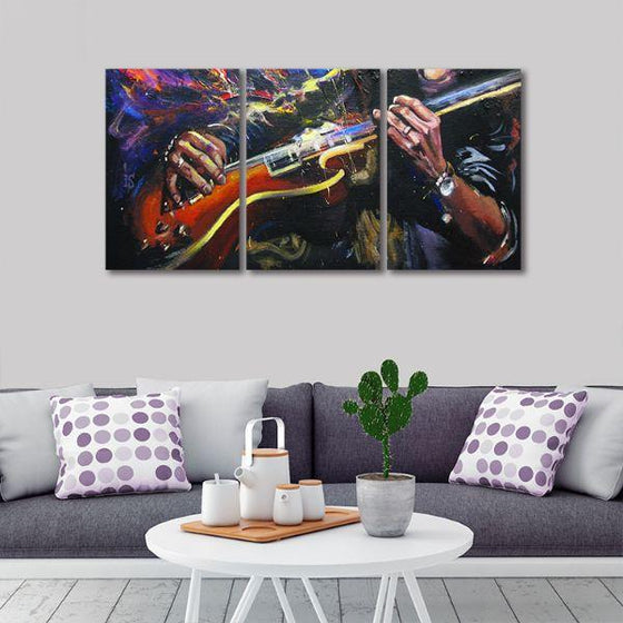 Hands Playing Guitar 3 Panels Canvas Wall Art Set