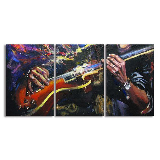 Hands Playing Guitar 3 Panels Canvas Wall Art