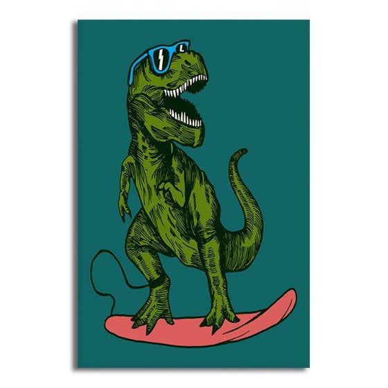 Happy Dinosaur Surfer Canvas Wall Art