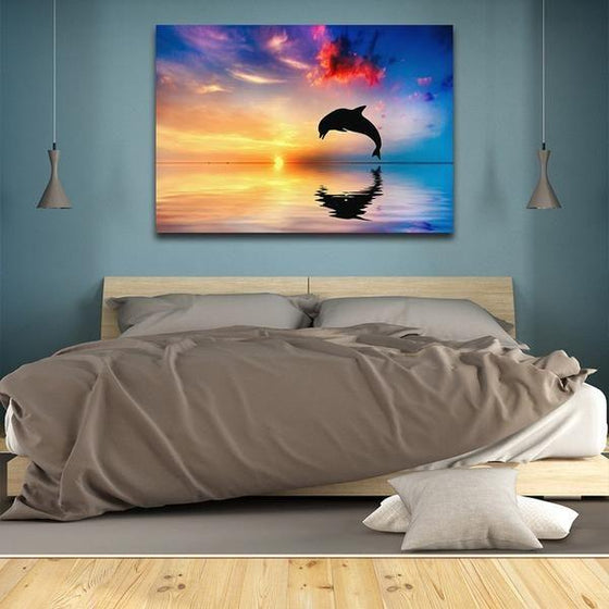 Happy Dolphin And Sunrise Wall Art Bedroom