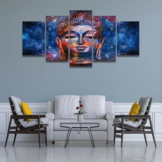 Head Of Buddha 5 Panels Canvas Wall Art Living Room
