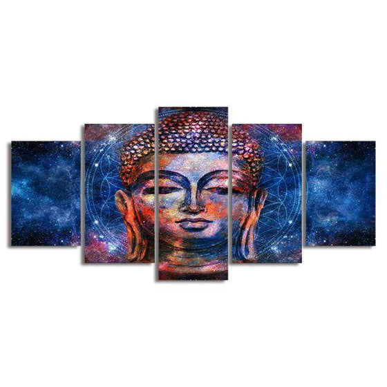 Head Of Buddha 5 Panels Canvas Wall Art