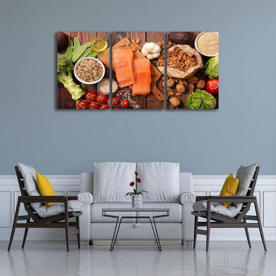 Heart Healthy Foods 3 Panels Canvas Wall Art Living Room