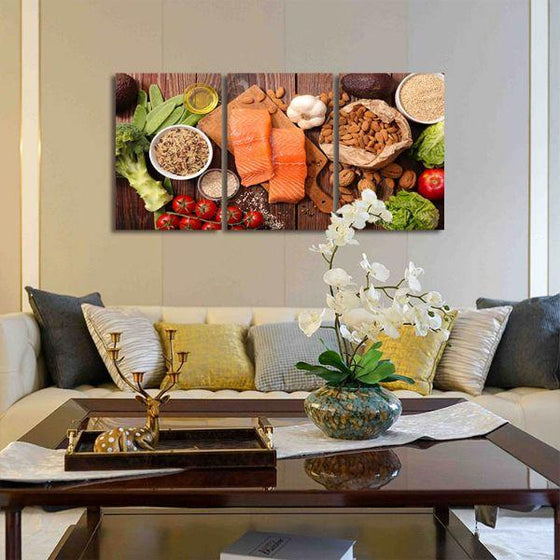 Heart Healthy Foods 3 Panels Canvas Wall Art Print