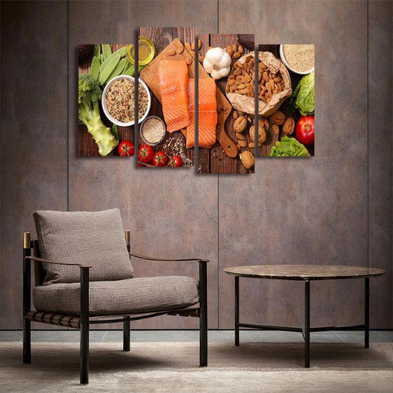 Heart Healthy Foods 4 Panels Canvas Wall Art Decor