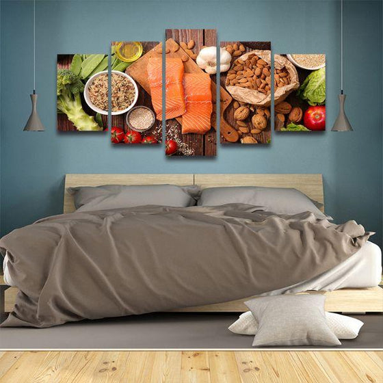 Heart Healthy Foods 5 Panels Canvas Wall Art Bed Room