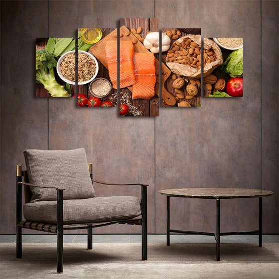 Heart Healthy Foods 5 Panels Canvas Wall Art Decor