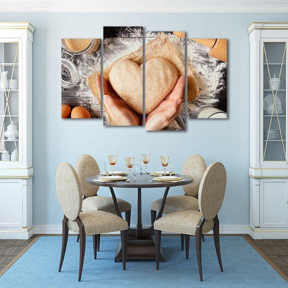 Heart Shaped Dough 4 Panels Canvas Wall Art Kitchen