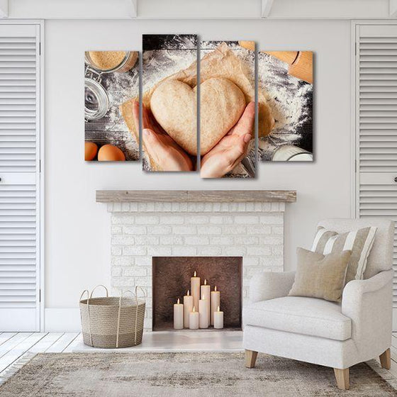 Heart Shaped Dough 4 Panels Canvas Wall Art Print