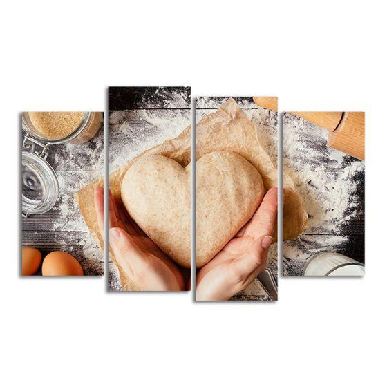 Heart Shaped Dough 4 Panels Canvas Wall Art