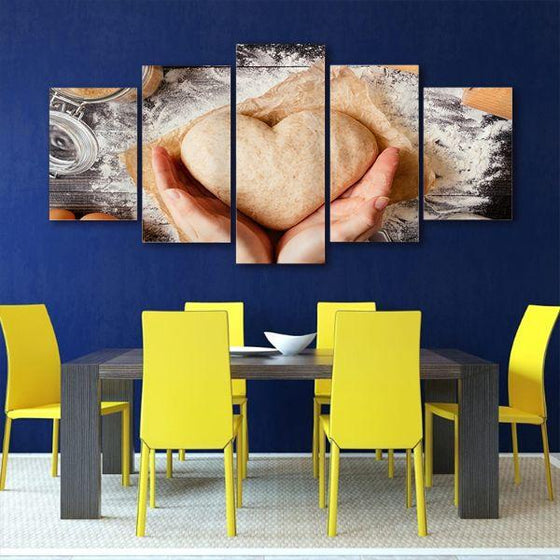Heart Shaped Dough 5 Panels Canvas Wall Art Dining Room