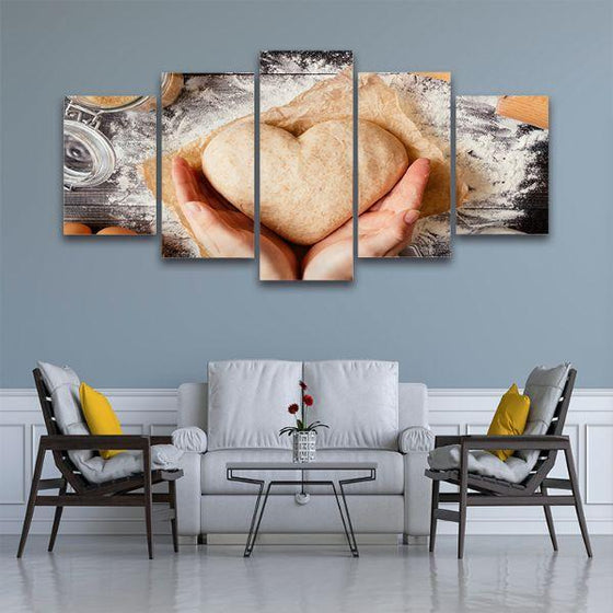 Heart Shaped Dough 5 Panels Canvas Wall Art Living Room