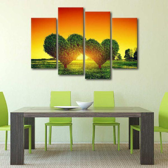 Heart Shaped Trees 4 Panels Canvas Wall Art Dining Room