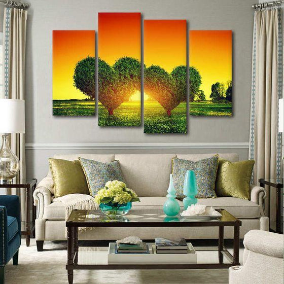Heart Shaped Trees 4 Panels Canvas Wall Art Living Room