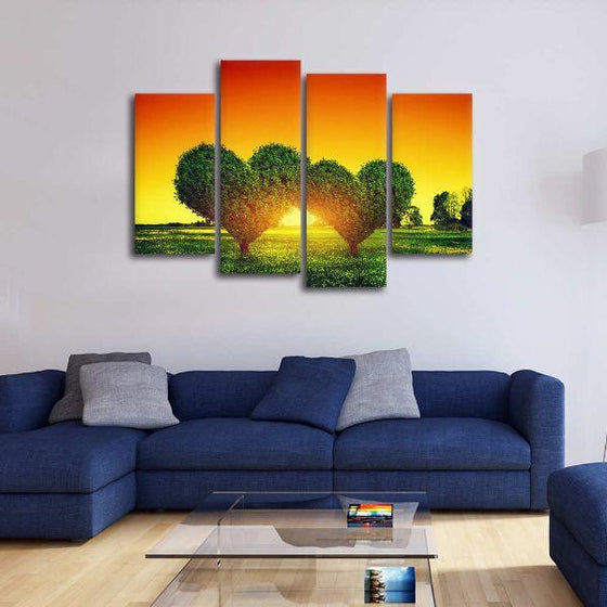 Heart Shaped Trees 4 Panels Canvas Wall Art Office