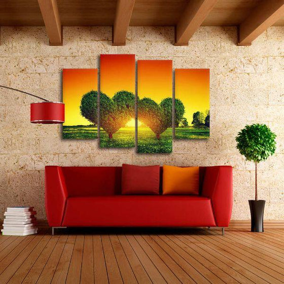 Heart Shaped Trees 4 Panels Canvas Wall Art Set