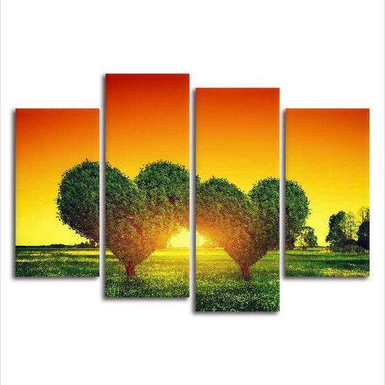 Heart Shaped Trees 4 Panels Canvas Wall Art