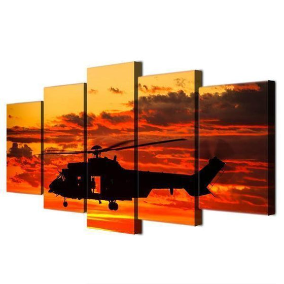 Helicopter Orange Sunset Canvas Office Wall Art