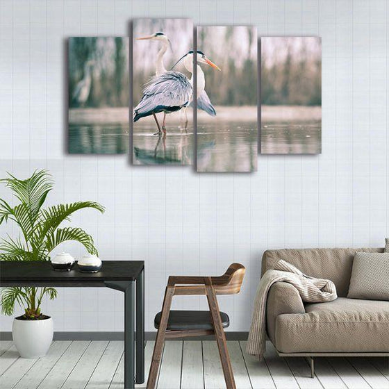 Pair Of Blue Herons 4 Panels Canvas Wall Art Kitchen